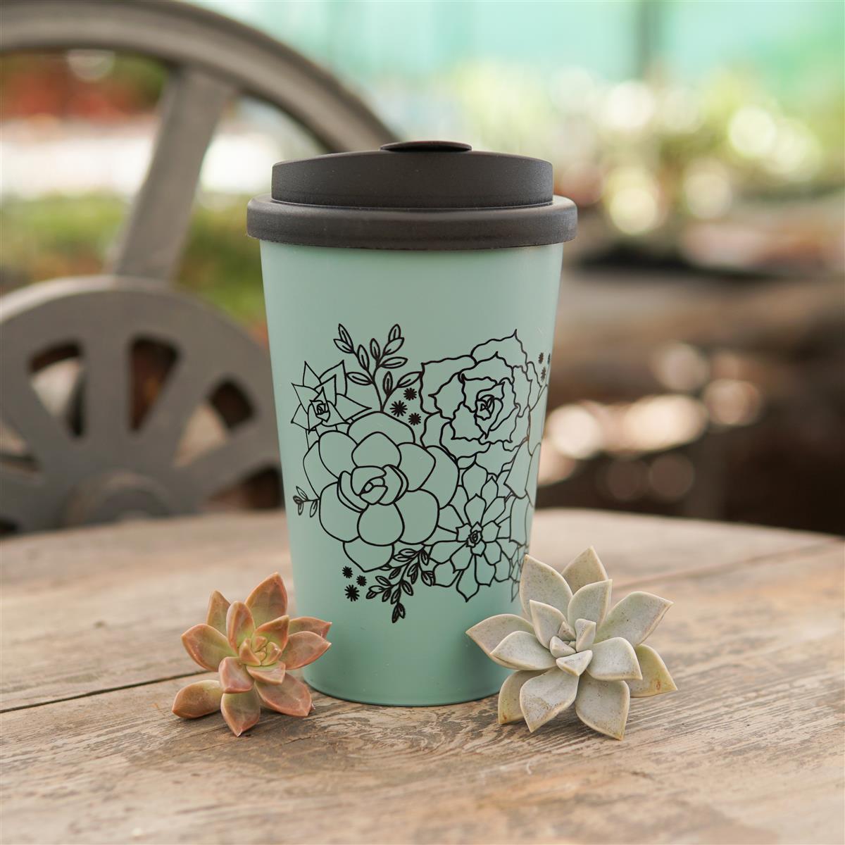 Coffee To Go Becher - Tumbler mit Sukkulenten